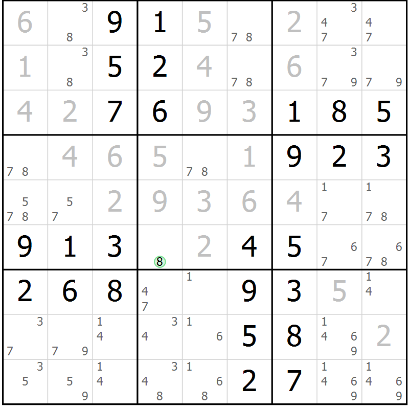 Position des candidats pour la solution de la Gr 64 page 67 du magazine de sudoku Virtuose n° 105