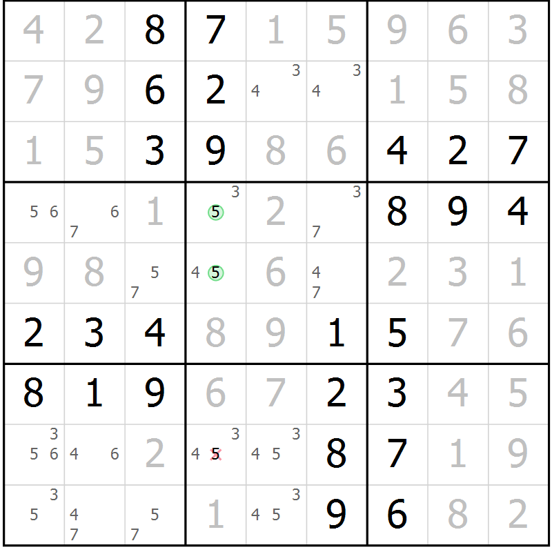 Position des candidats pour la solution de la Gr 65 page 68 du magazine de sudoku Virtuose n° 105