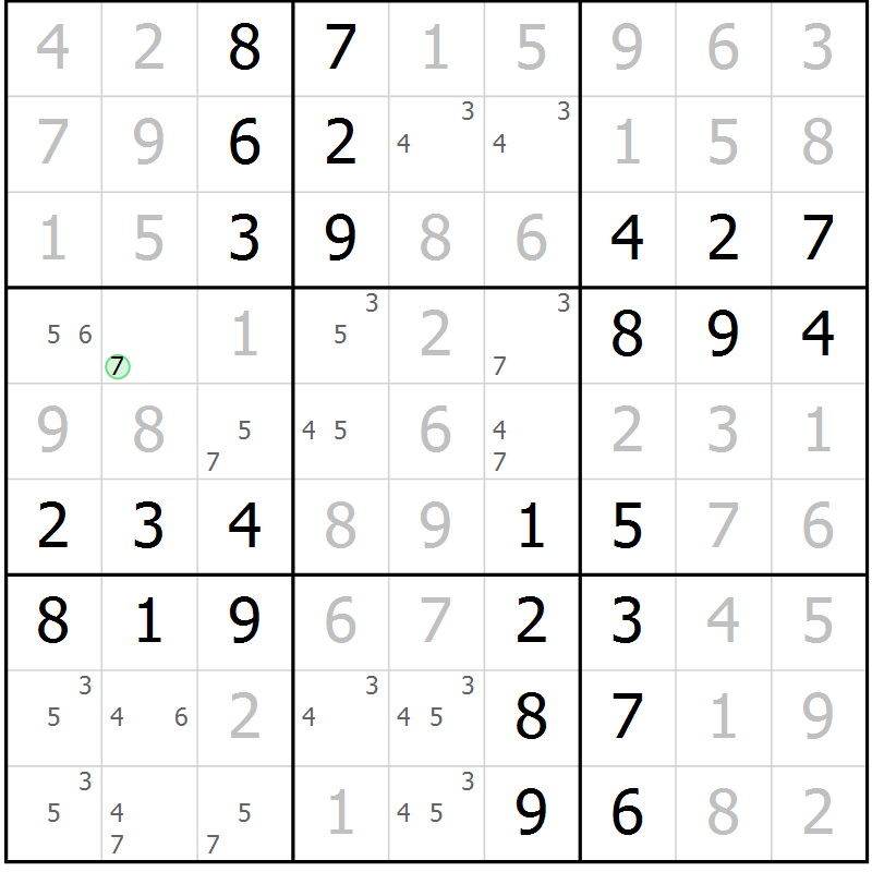 Position des candidats pour la solution de la Gr 65 page 68 du magazine de sudoku Virtuose n° 105