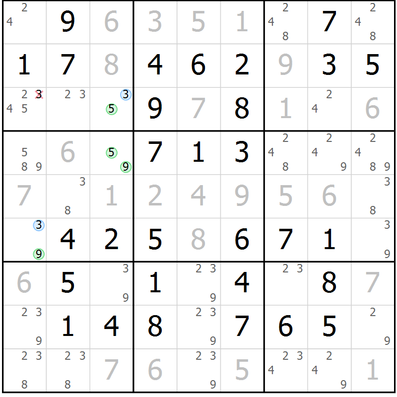Position des candidats pour la solution de la Gr 66 page 69 du magazine de sudoku Virtuose n° 105