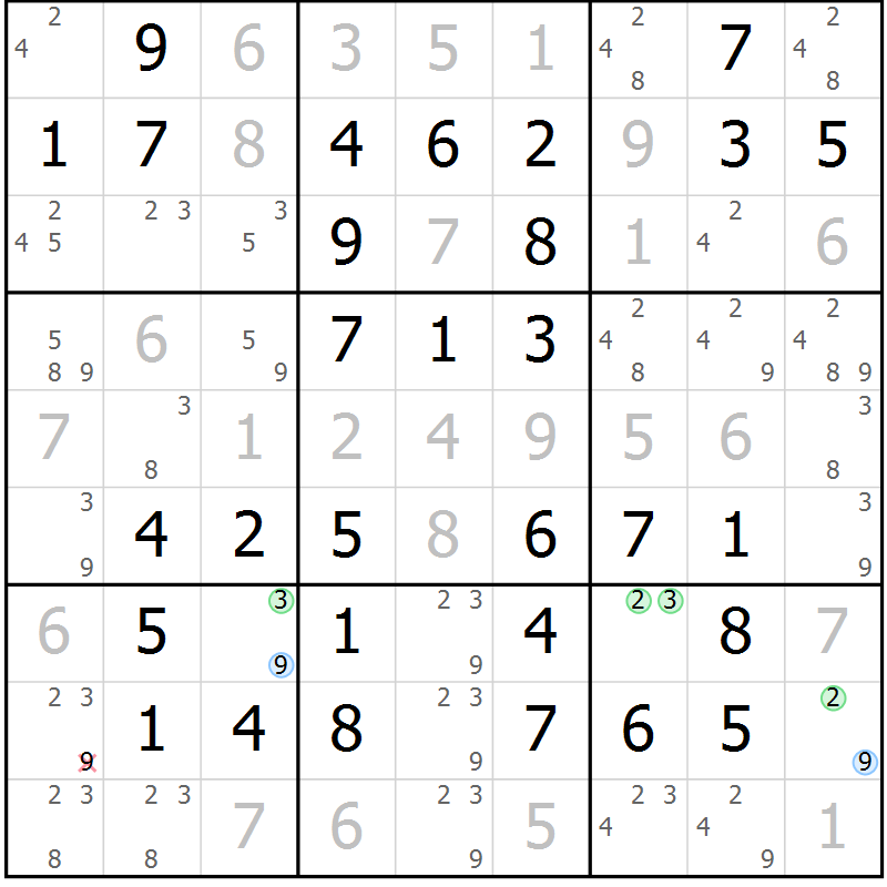Position des candidats pour la solution de la Gr 66 page 69 du magazine de sudoku Virtuose n° 105