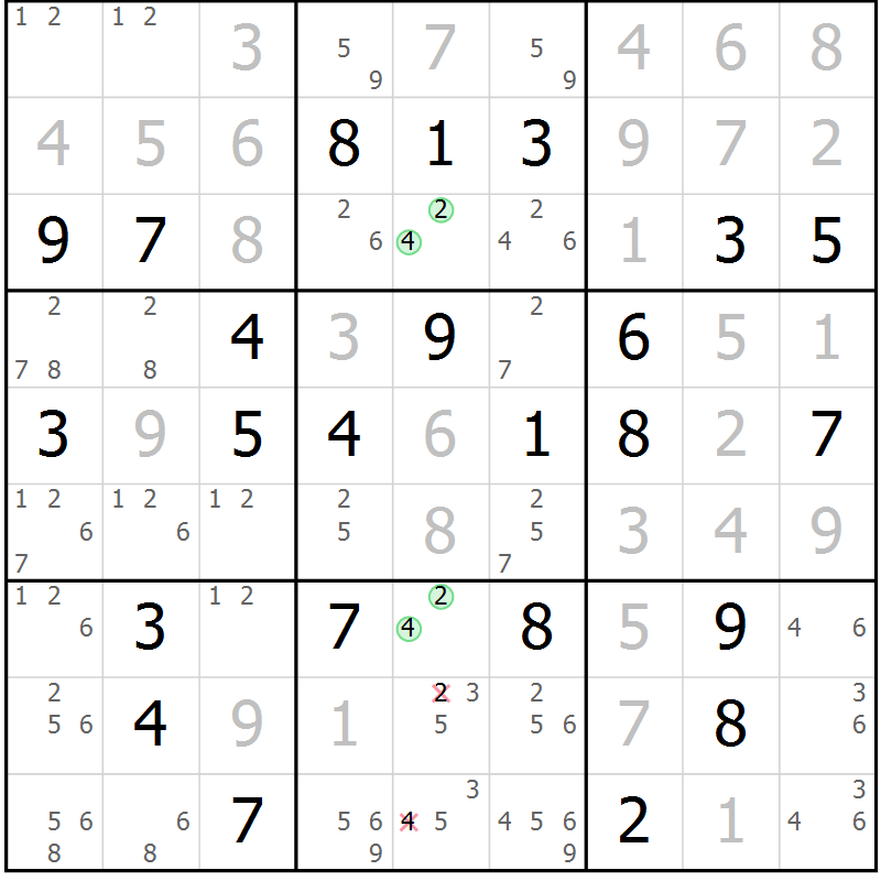 Position des candidats pour la solution de la Gr 67 page 70 du magazine de sudoku Virtuose n° 105