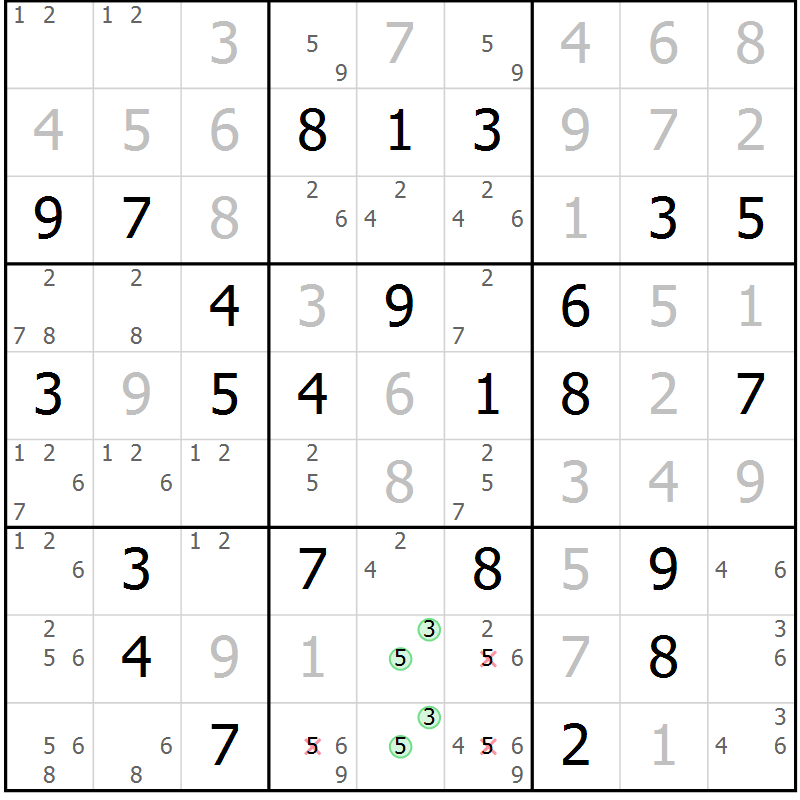 Position des candidats pour la solution de la Gr 67 page 70 du magazine de sudoku Virtuose n° 105