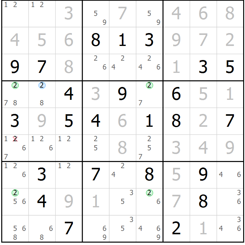 Position des candidats pour la solution de la Gr 67 page 70 du magazine de sudoku Virtuose n° 105