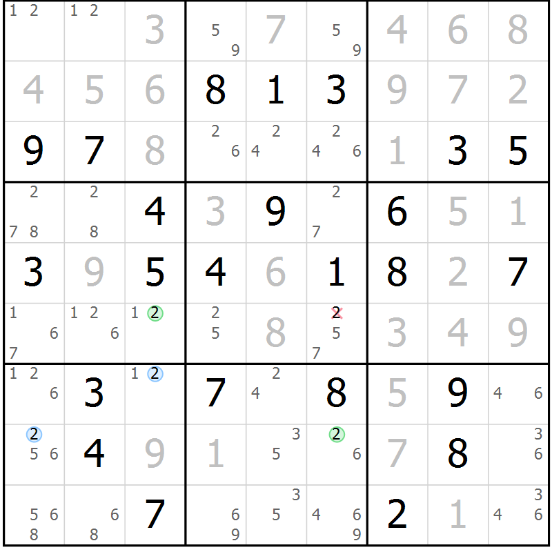 Position des candidats pour la solution de la Gr 67 page 70 du magazine de sudoku Virtuose n° 105