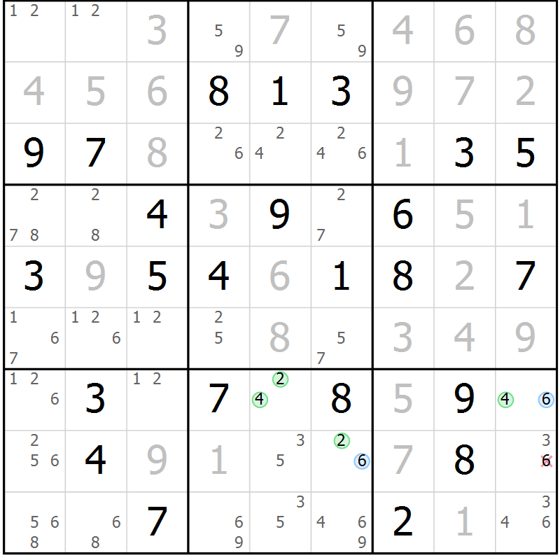 Position des candidats pour la solution de la Gr 67 page 70 du magazine de sudoku Virtuose n° 105