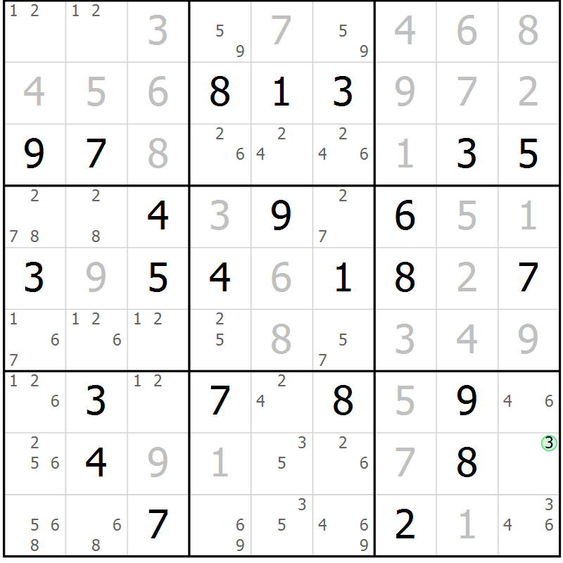 Position des candidats pour la solution de la Gr 67 page 70 du magazine de sudoku Virtuose n° 105
