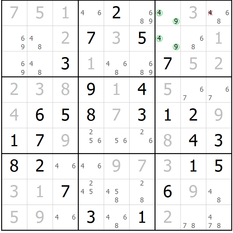Position des candidats pour la solution de la Gr 68 page 71 du magazine de sudoku Virtuose n° 105
