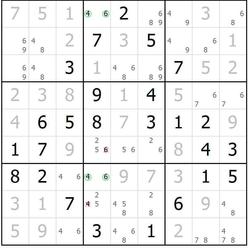 Position des candidats pour la solution de la Gr 68 page 71 du magazine de sudoku Virtuose n° 105