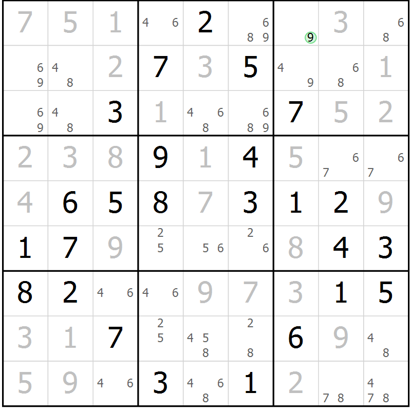 Position des candidats pour la solution de la Gr 68 page 71 du magazine de sudoku Virtuose n° 105