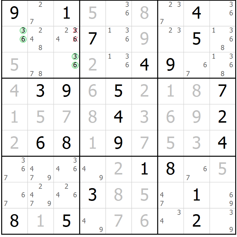 Position des candidats pour la solution de la Gr 69 page 72 du magazine de sudoku Virtuose n° 105