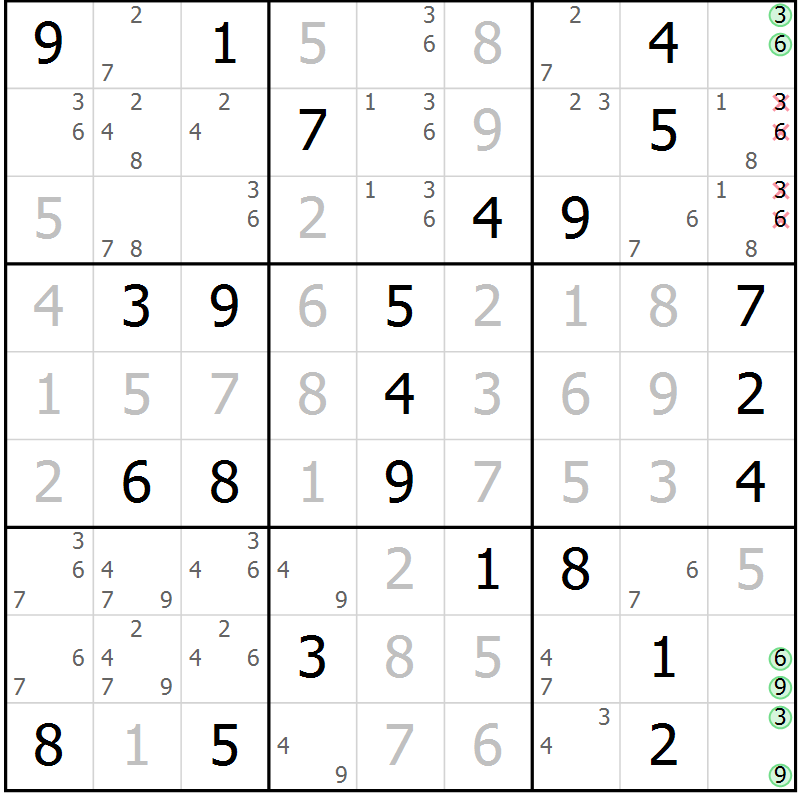 Position des candidats pour la solution de la Gr 69 page 72 du magazine de sudoku Virtuose n° 105