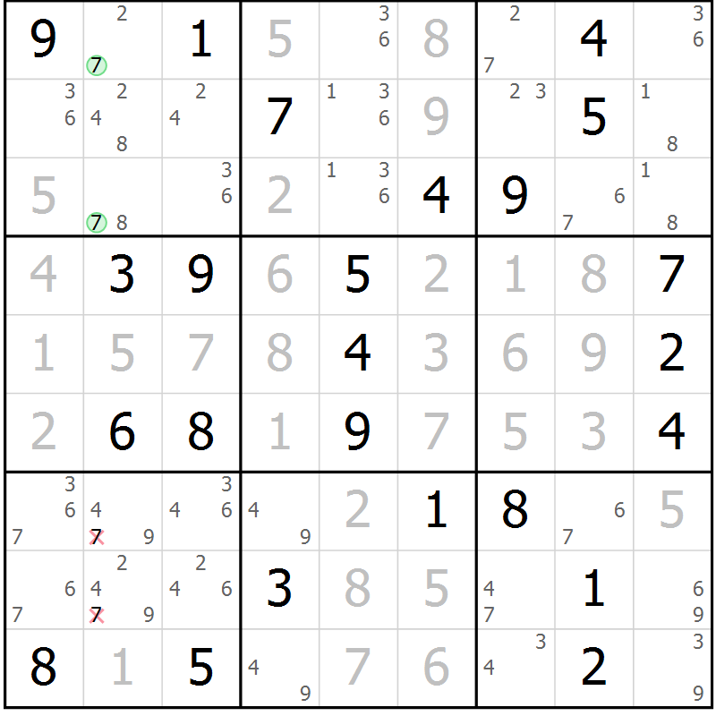 Position des candidats pour la solution de la Gr 69 page 72 du magazine de sudoku Virtuose n° 105