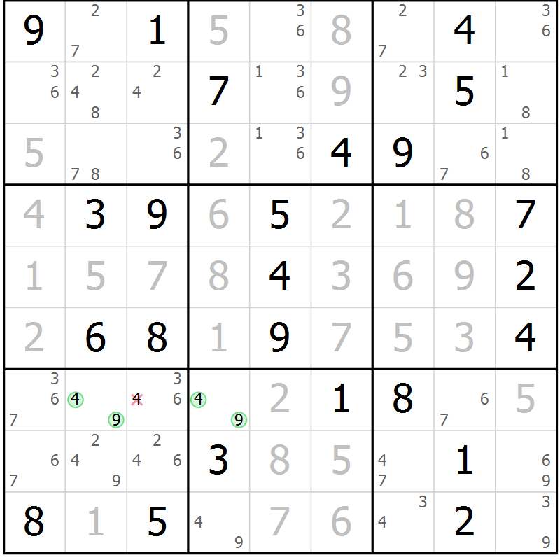 Position des candidats pour la solution de la Gr 69 page 72 du magazine de sudoku Virtuose n° 105