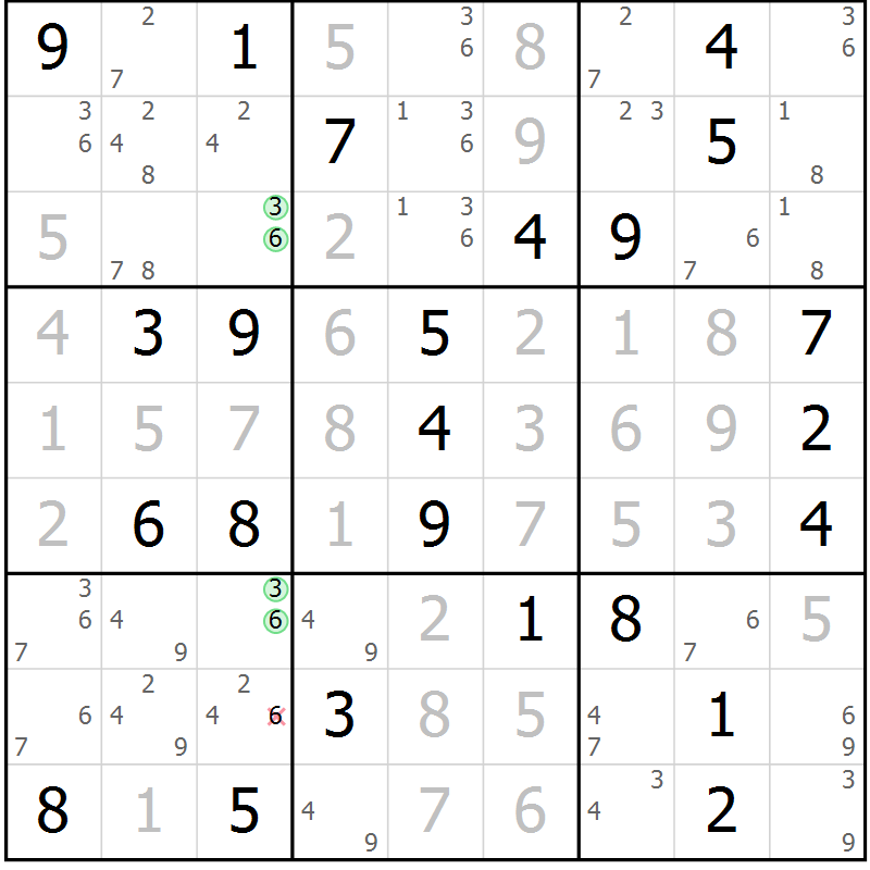Position des candidats pour la solution de la Gr 69 page 72 du magazine de sudoku Virtuose n° 105