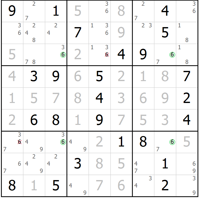 Position des candidats pour la solution de la Gr 69 page 72 du magazine de sudoku Virtuose n° 105