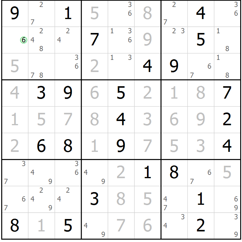 Position des candidats pour la solution de la Gr 69 page 72 du magazine de sudoku Virtuose n° 105