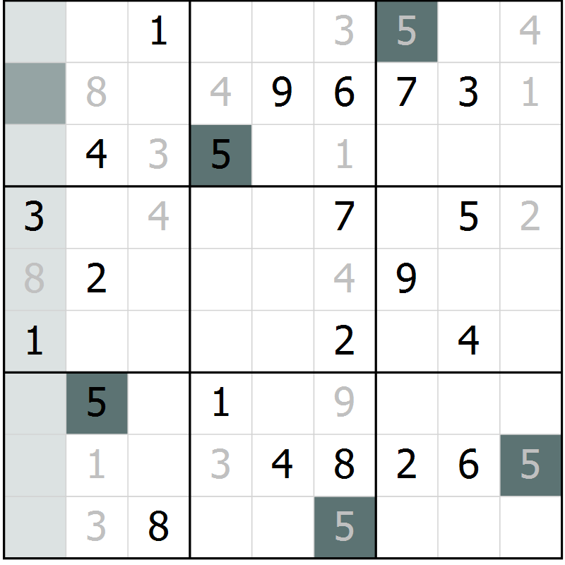 Position des candidats pour la solution de la Gr 7 page 10 du magazine de sudoku Virtuose n° 105