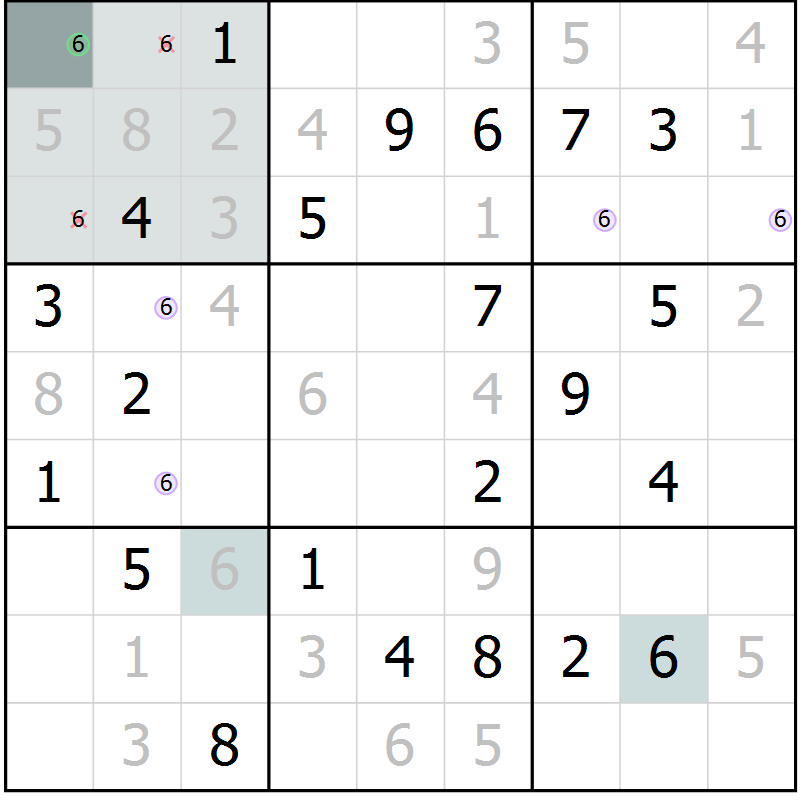 Position des candidats pour la solution de la Gr 7 page 10 du magazine de sudoku Virtuose n° 105