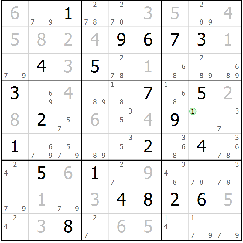 Position des candidats pour la solution de la Gr 7 page 10 du magazine de sudoku Virtuose n° 105