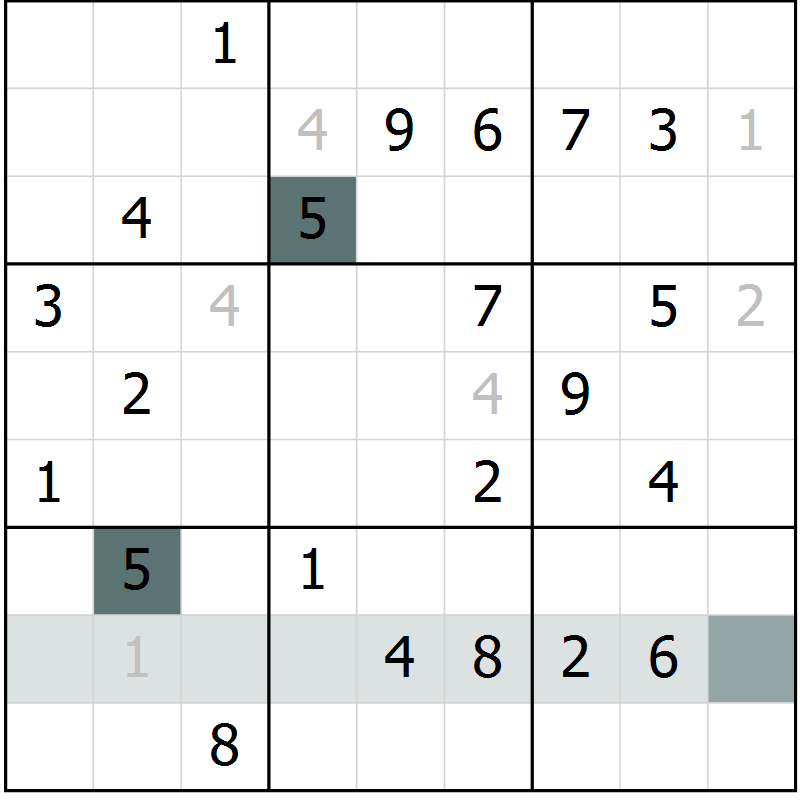 Position des candidats pour la solution de la Gr 7 page 10 du magazine de sudoku Virtuose n° 105