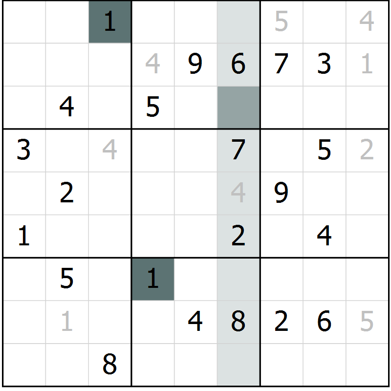 Position des candidats pour la solution de la Gr 7 page 10 du magazine de sudoku Virtuose n° 105