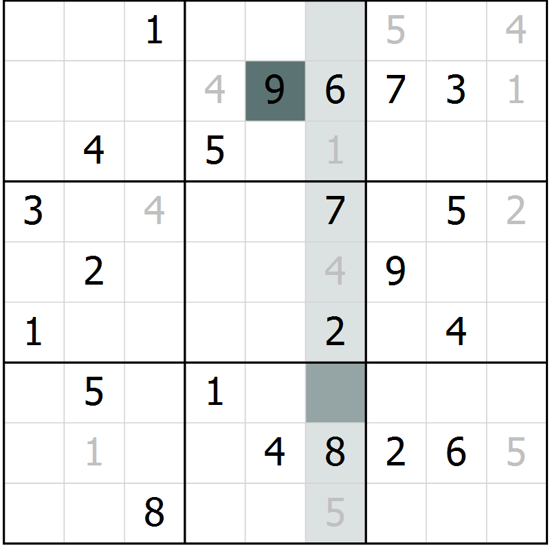 Position des candidats pour la solution de la Gr 7 page 10 du magazine de sudoku Virtuose n° 105