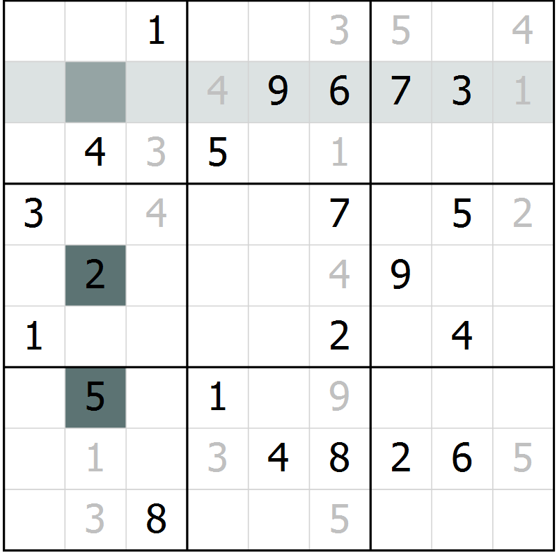 Position des candidats pour la solution de la Gr 7 page 10 du magazine de sudoku Virtuose n° 105