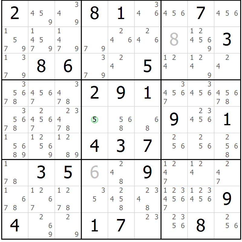 Position des candidats pour la solution de la Gr 70 page 73 du magazine de sudoku Virtuose n° 105