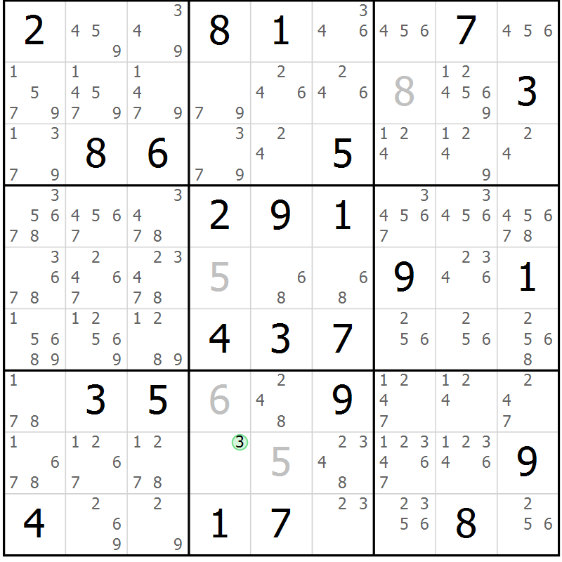 Position des candidats pour la solution de la Gr 70 page 73 du magazine de sudoku Virtuose n° 105