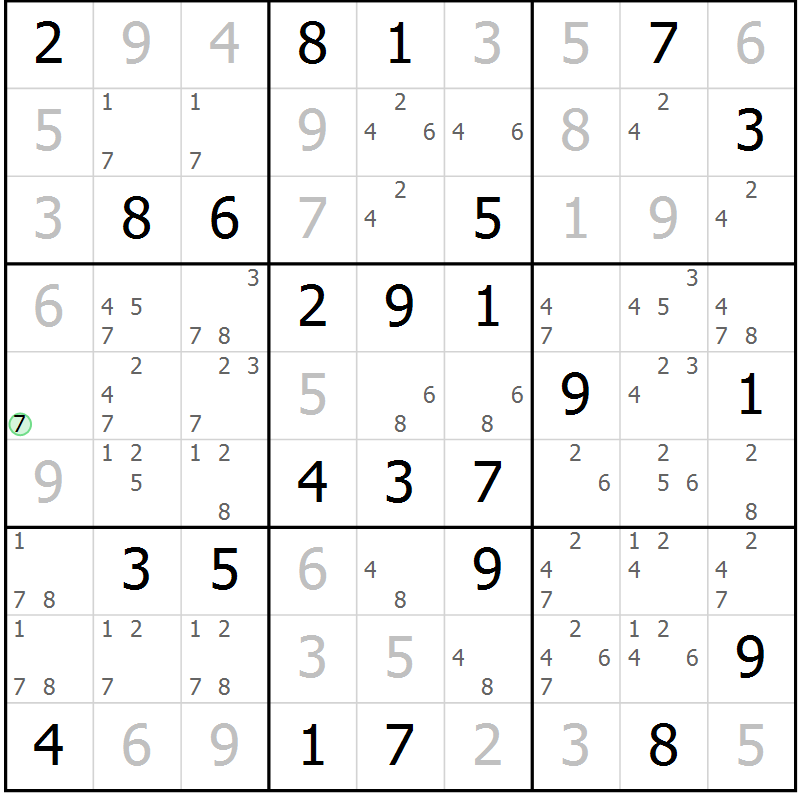 Position des candidats pour la solution de la Gr 70 page 73 du magazine de sudoku Virtuose n° 105
