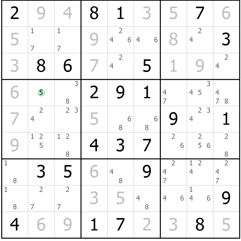 Position des candidats pour la solution de la Gr 70 page 73 du magazine de sudoku Virtuose n° 105