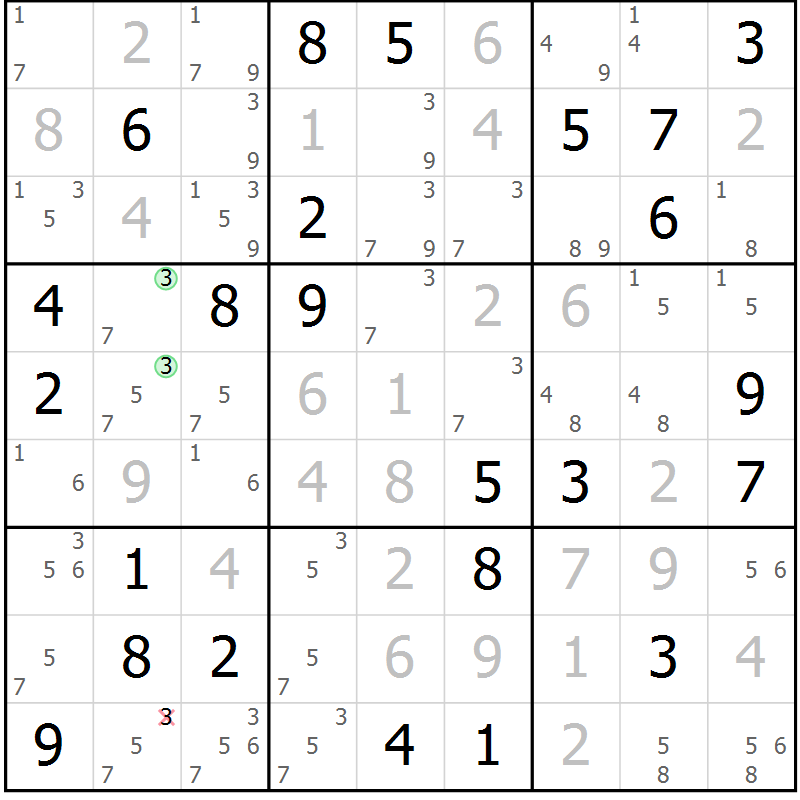 Position des candidats pour la solution de la Gr 71 page 74 du magazine de sudoku Virtuose n° 105