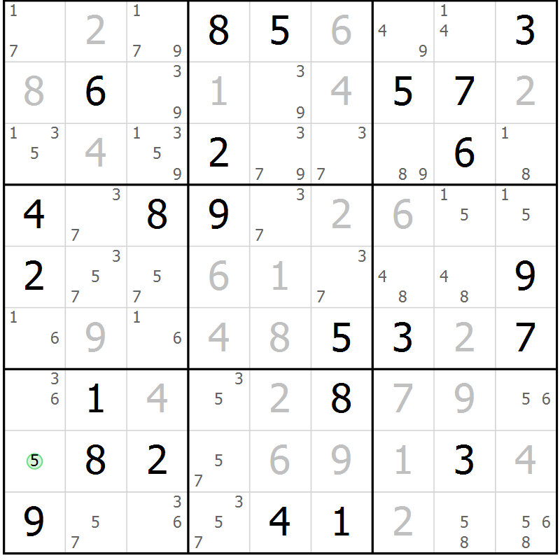 Position des candidats pour la solution de la Gr 71 page 74 du magazine de sudoku Virtuose n° 105