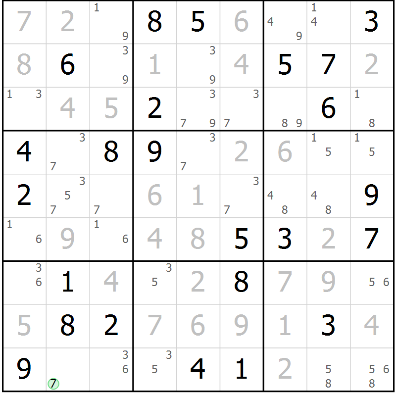 Position des candidats pour la solution de la Gr 71 page 74 du magazine de sudoku Virtuose n° 105