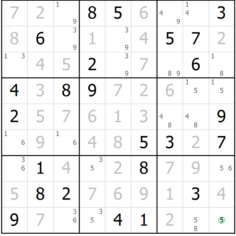 Position des candidats pour la solution de la Gr 71 page 74 du magazine de sudoku Virtuose n° 105