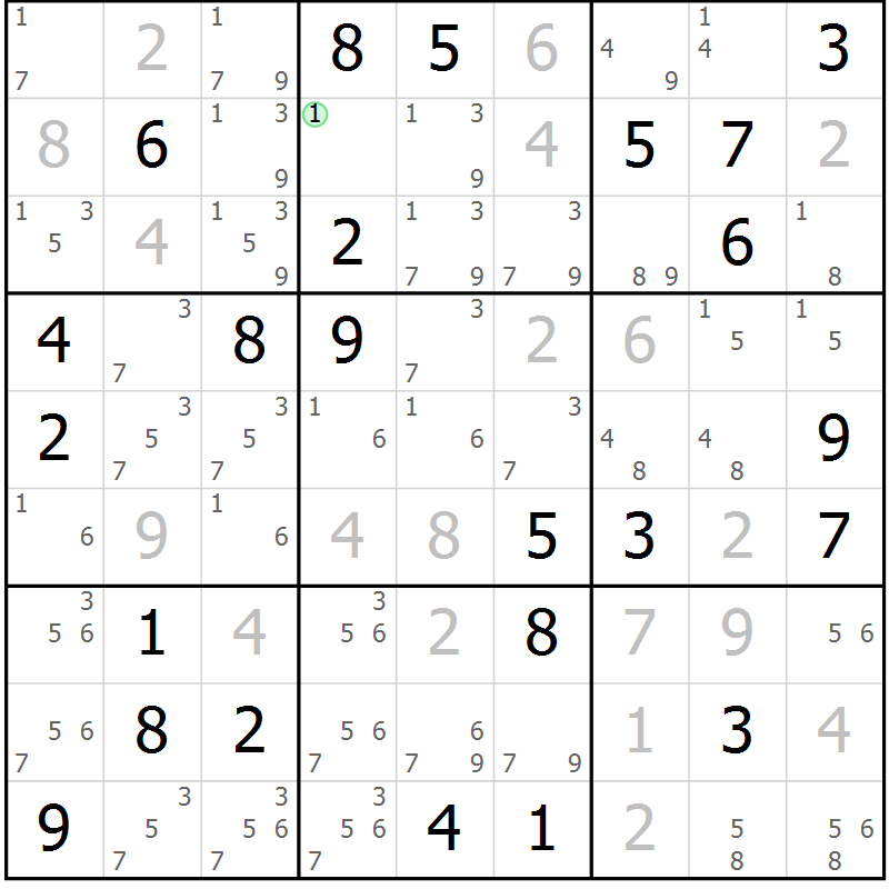 Position des candidats pour la solution de la Gr 71 page 74 du magazine de sudoku Virtuose n° 105