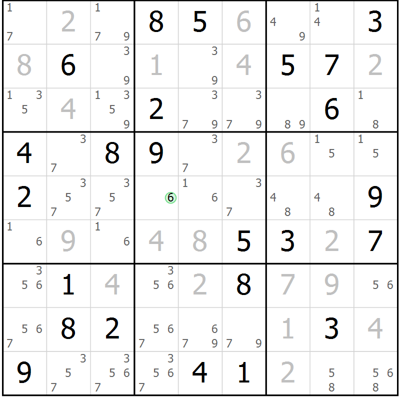 Position des candidats pour la solution de la Gr 71 page 74 du magazine de sudoku Virtuose n° 105