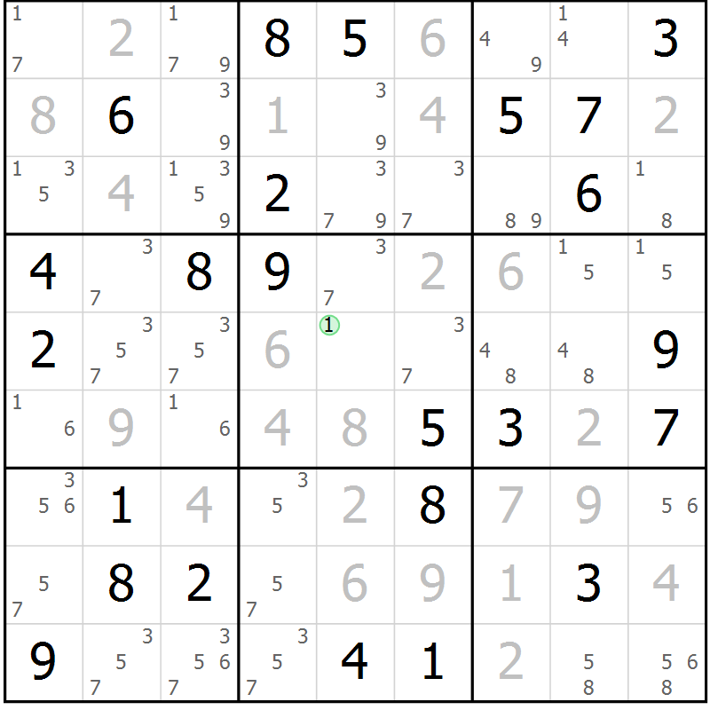 Position des candidats pour la solution de la Gr 71 page 74 du magazine de sudoku Virtuose n° 105