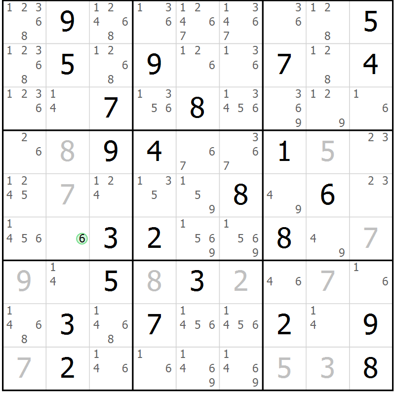 Position des candidats pour la solution de la Gr 72 page 75 du magazine de sudoku Virtuose n° 105