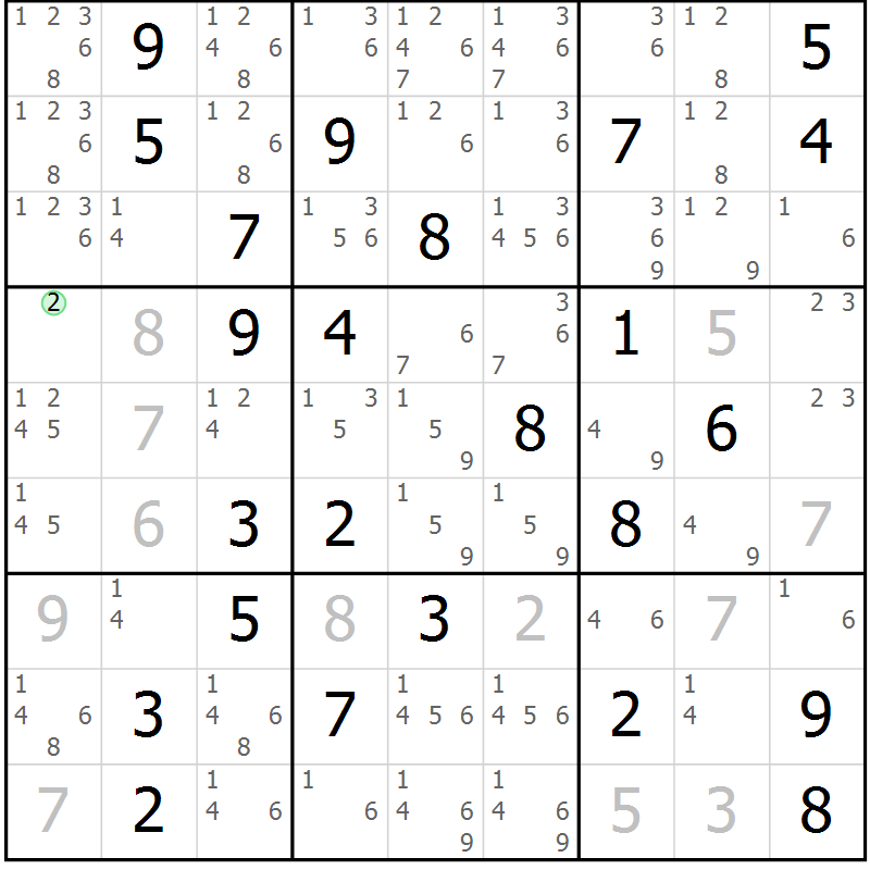 Position des candidats pour la solution de la Gr 72 page 75 du magazine de sudoku Virtuose n° 105