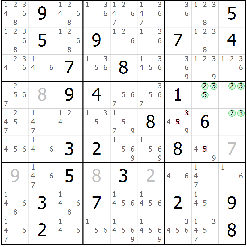 Position des candidats pour la solution de la Gr 72 page 75 du magazine de sudoku Virtuose n° 105