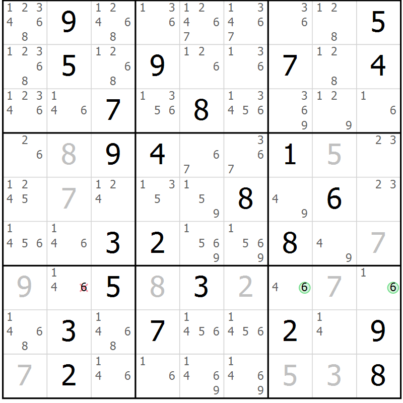 Position des candidats pour la solution de la Gr 72 page 75 du magazine de sudoku Virtuose n° 105