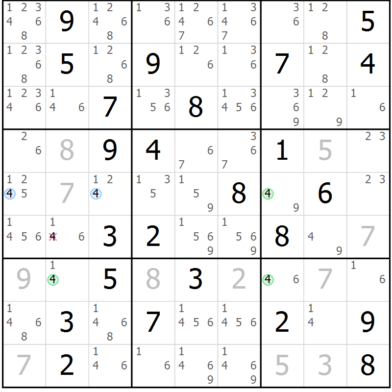 Position des candidats pour la solution de la Gr 72 page 75 du magazine de sudoku Virtuose n° 105