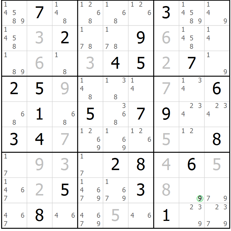 Position des candidats pour la solution de la Gr 73 page 76 du magazine de sudoku Virtuose n° 105