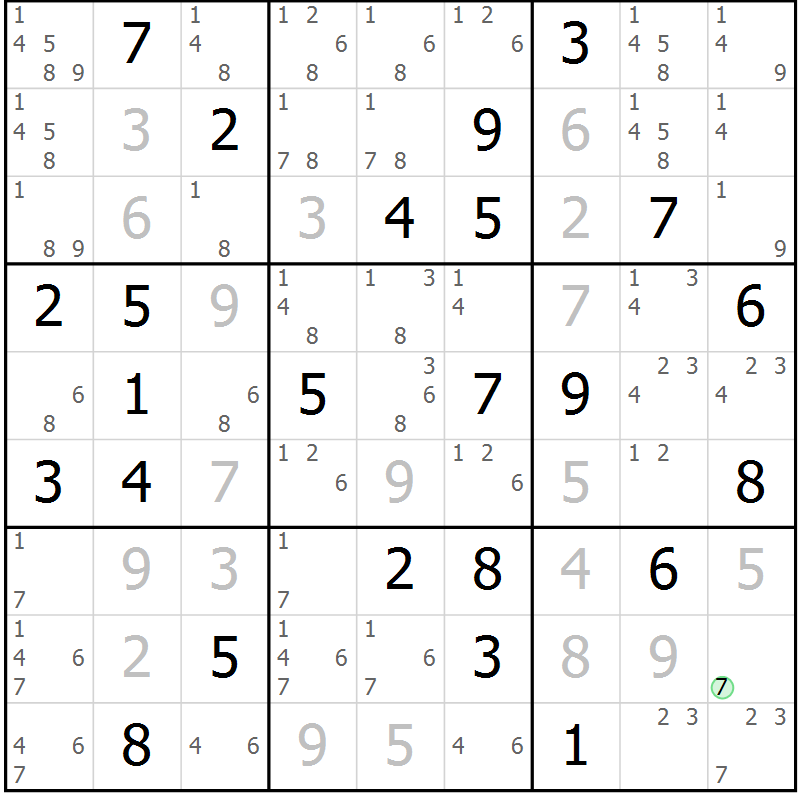 Position des candidats pour la solution de la Gr 73 page 76 du magazine de sudoku Virtuose n° 105