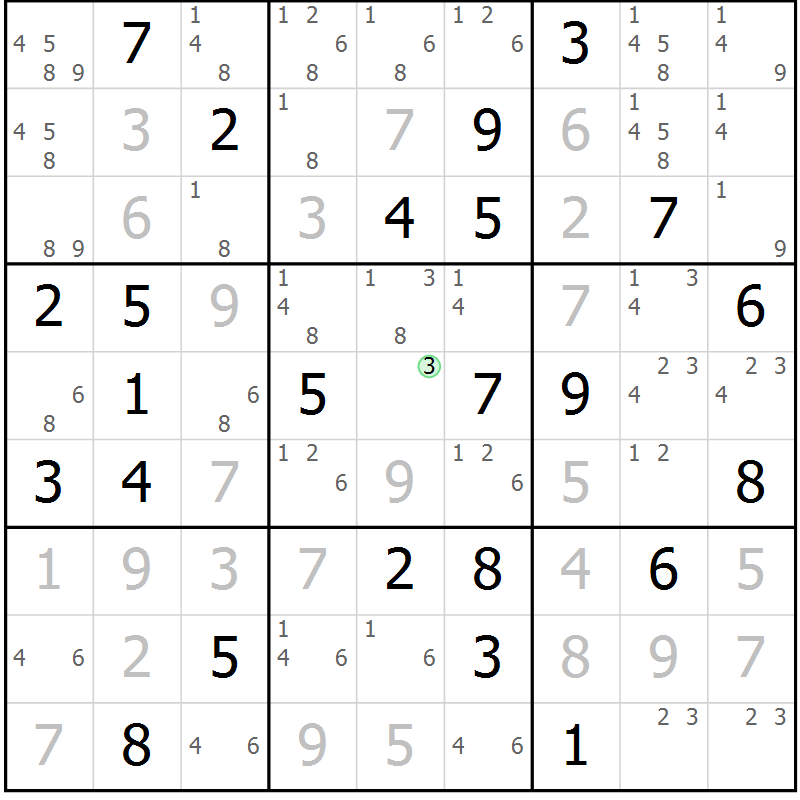 Position des candidats pour la solution de la Gr 73 page 76 du magazine de sudoku Virtuose n° 105
