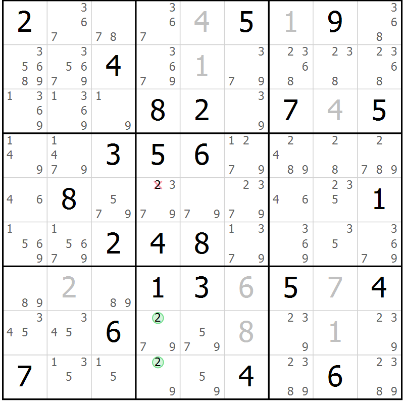 Position des candidats pour la solution de la Gr 74 page 77 du magazine de sudoku Virtuose n° 105