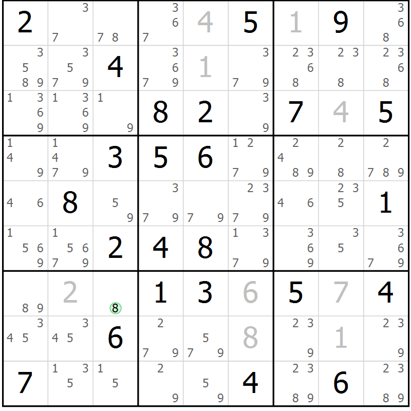 Position des candidats pour la solution de la Gr 74 page 77 du magazine de sudoku Virtuose n° 105