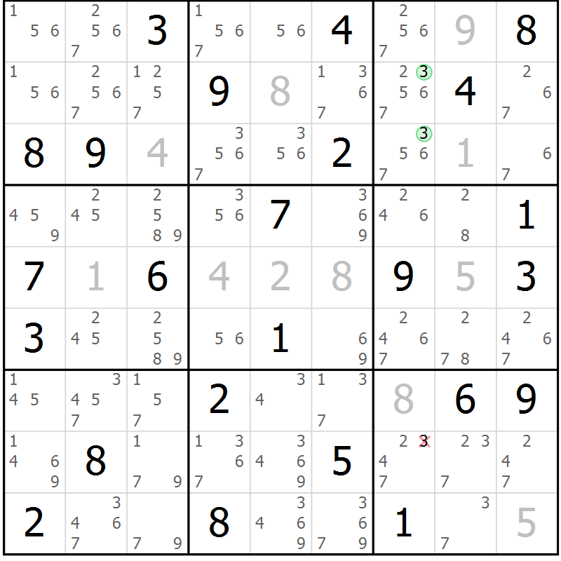 Position des candidats pour la solution de la Gr 75 page 78 du magazine de sudoku Virtuose n° 105